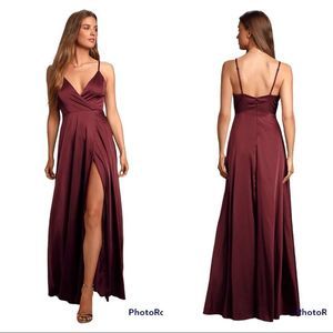 Lulus Ode To Love Burgundy Satin Maxi Dress Burgundy Medium